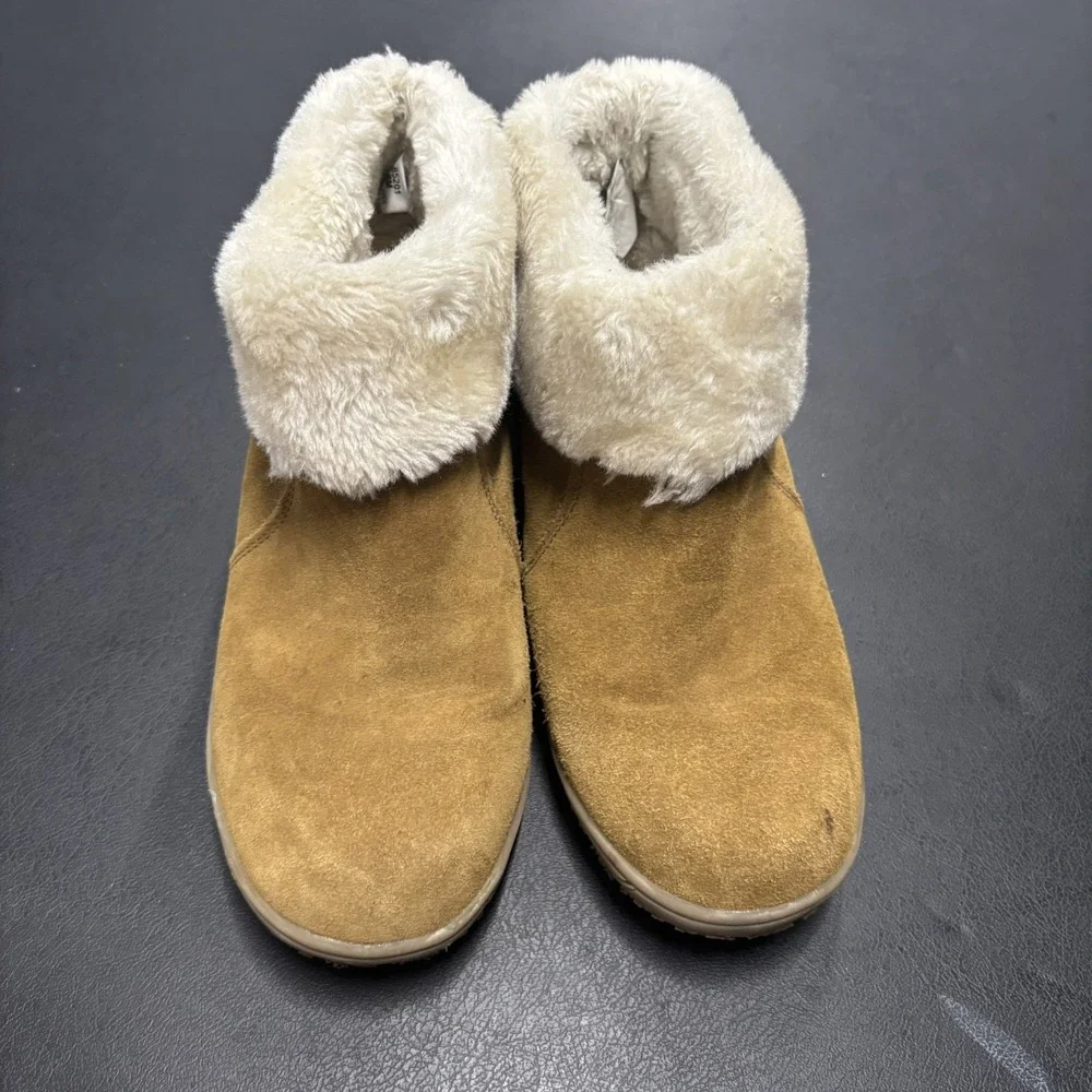Minnetonka Leather Boots 85201‎ Tan Brown Faux Fur Size 8 Winter Water Resistant